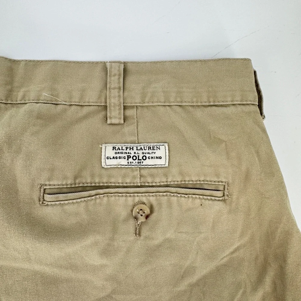 Polo Ralph Lauren Mens Prospect Short Khaki Tan Chino Cotton Twill 40 Flat Front